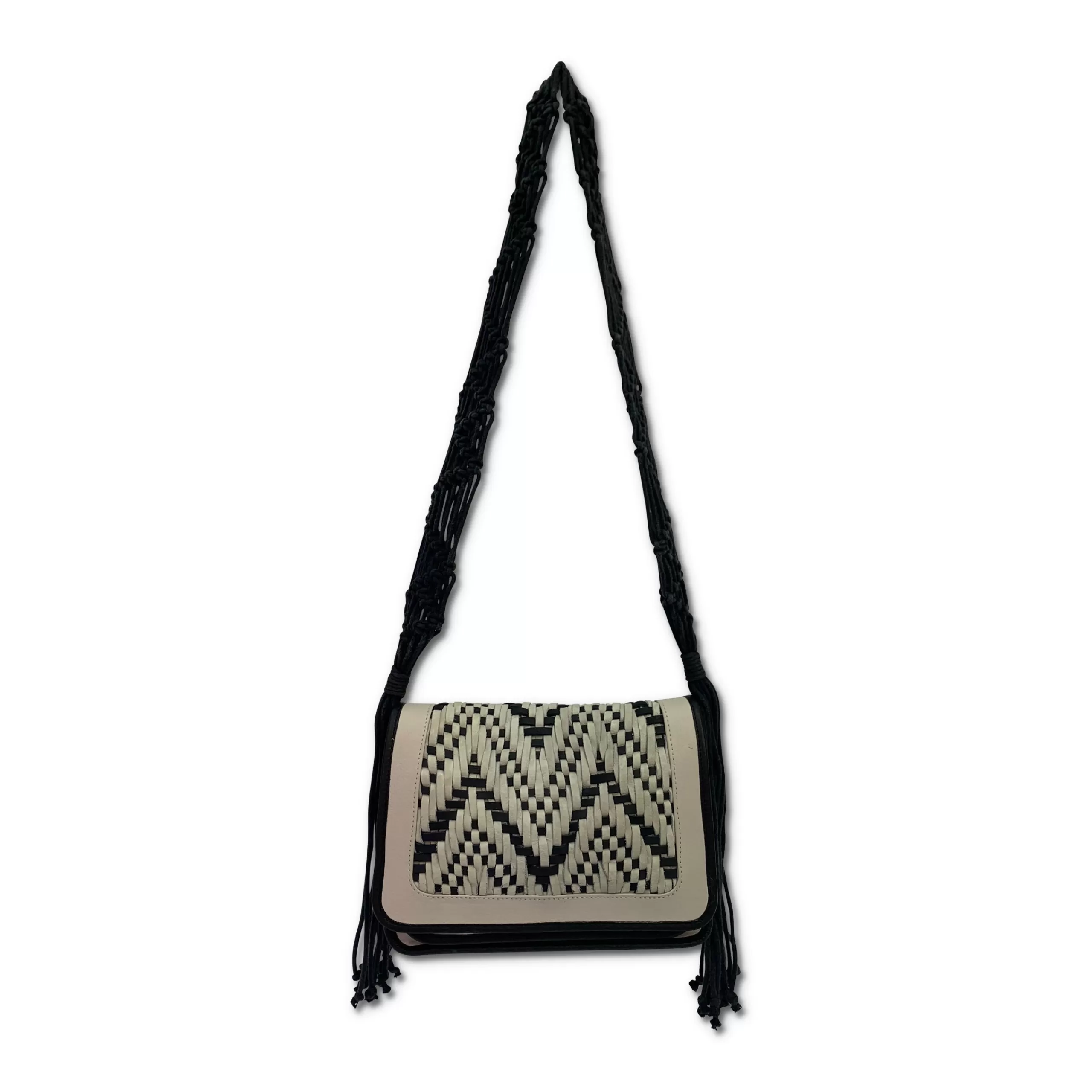 Kempton & Co Woven Black And White Eva Shoulder Bag | Small Bags