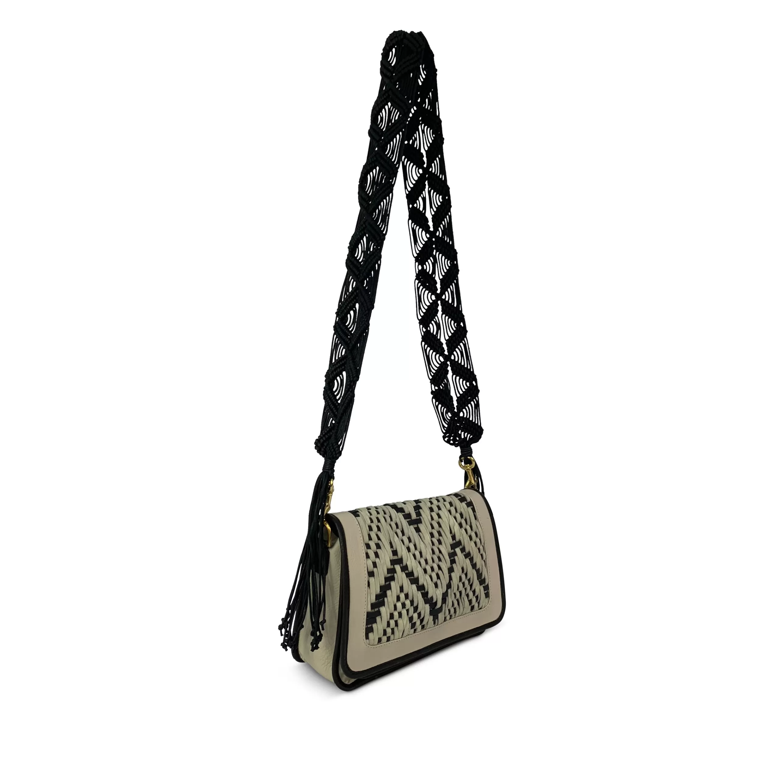 Kempton & Co Woven Black And White Eva Shoulder Bag | Small Bags