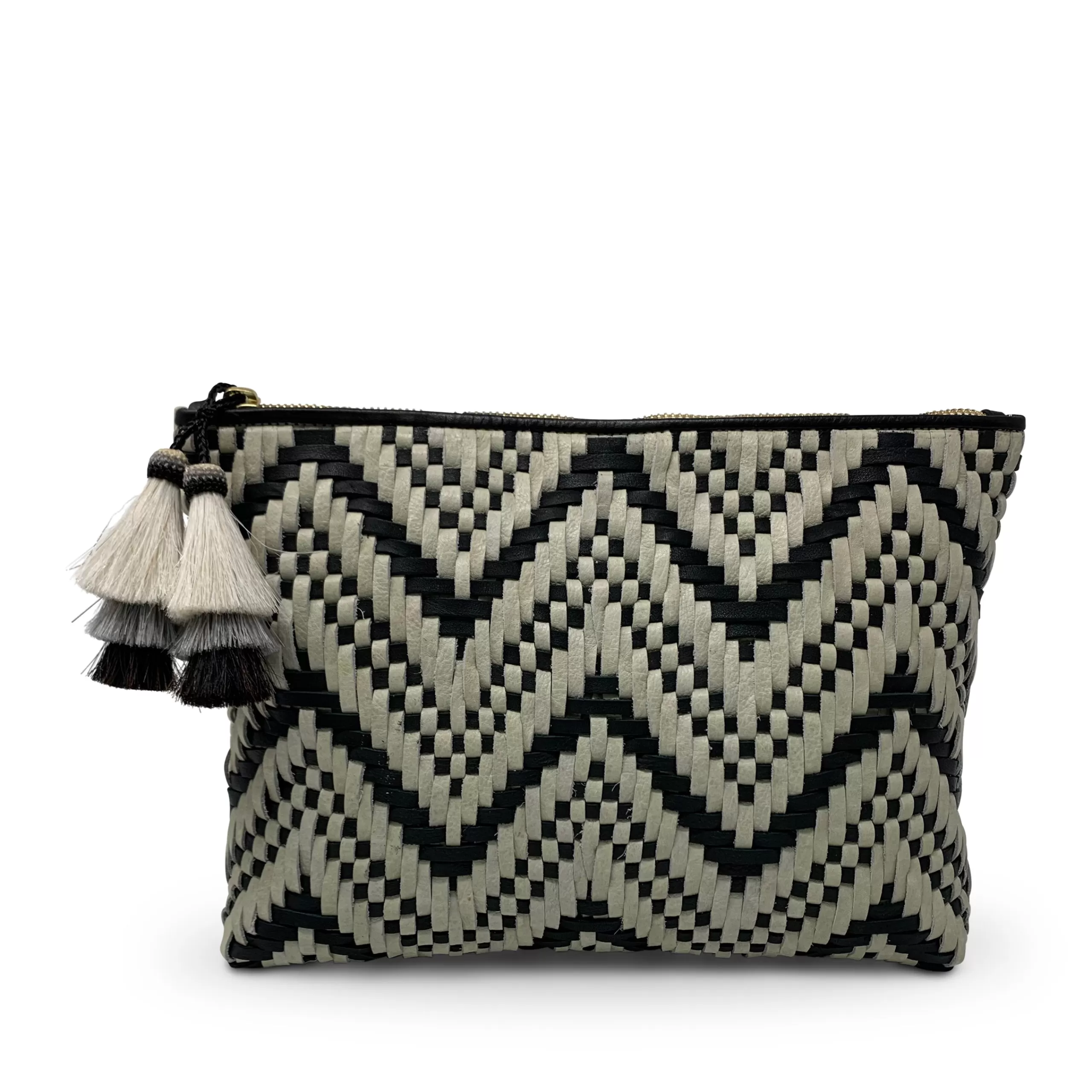 Kempton & Co Woven Black And White Medium Pouch | Pouches & Clutches